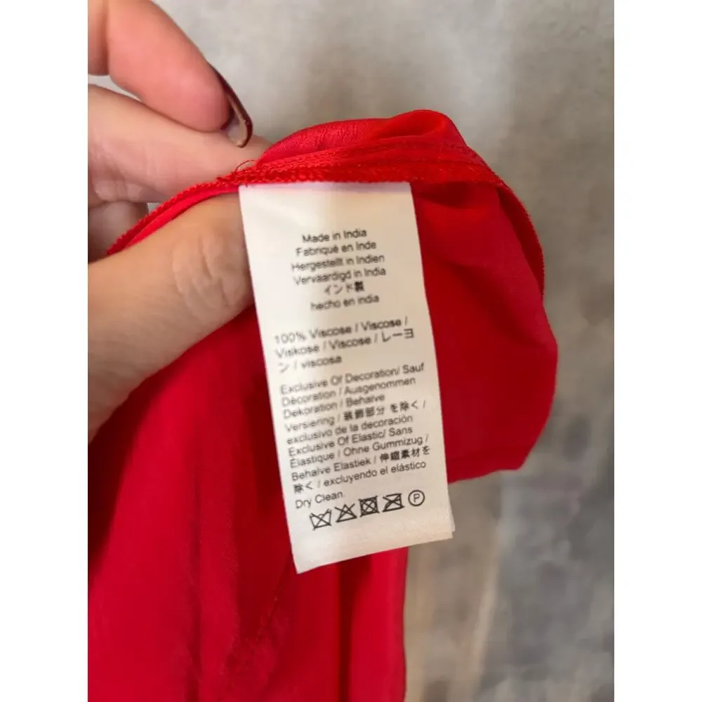 J.CREW 2025 Smocked Trim Midi Dress Crepe de Chine Red 8 M Peasant Boho Feminine